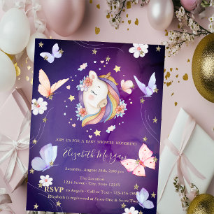 Eenhoorn Vlinders Glitter Paars Baby Shower Kaart
