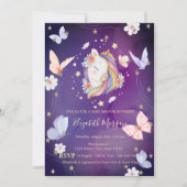 Eenhoorn Vlinders Glitter Violet Baby shower Kaart (Voorkant)