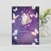Eenhoorn Vlinders Glitter Violet Baby shower Kaart (Staand voorkant)