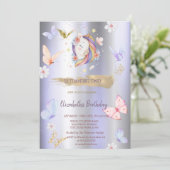 Eenhoorn Vlinders Violet Metallic Verjaardag Kaart (Staand voorkant)