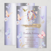 Eenhoorn Vlinders Violet Metallic Verjaardag Kaart (Voorkant / Achterkant)