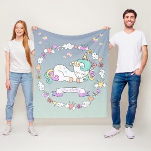 Eenhoorn, voeg naam toe, gezellig, pastelkleuren, fleece deken