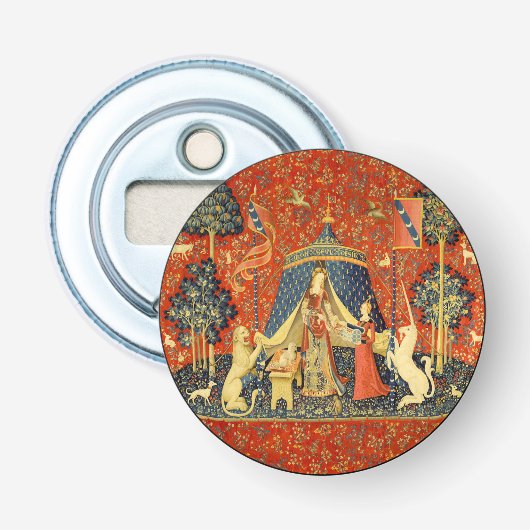 Eenhoorn Wandtapijten Lady Legend Middeleeuws Button Flesopener (Voorkant)