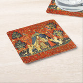 Eenhoorn Wandtapijten Lady Legend Middeleeuws Kartonnen Onderzetters (Schuin)