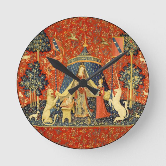 Eenhoorn Wandtapijten Lady Legend Middeleeuws Ronde Klok (Voorkant)