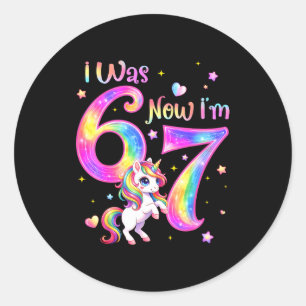 Eenhoorn was 6 7 zes zeven 7de verjaardag verjaard ronde sticker