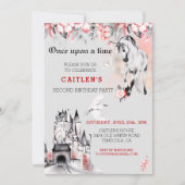 Eenhoorn Waterverf FairyTale Castle Red Rose Kaart (Voorkant)