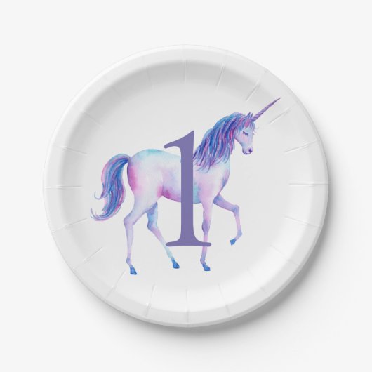 Eenhoorn Waterverf gepersonaliseerde eerste verjaa Papieren Bordje (Voorkant)