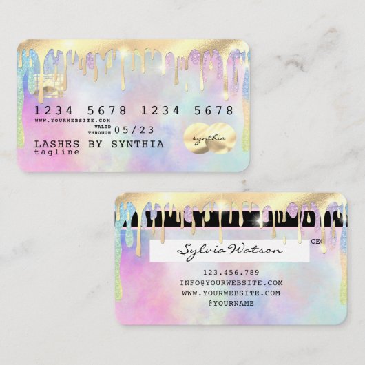 Eenhoorn waterverf glitter druppels Credit Kaart d Visitekaartje (Voorkant / Achterkant)