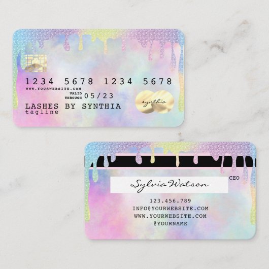 Eenhoorn waterverf glitter druppels Credit Kaart Visitekaartje (Voorkant / Achterkant)