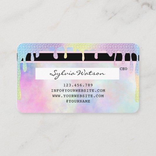 Eenhoorn waterverf glitter druppels Credit Kaart Visitekaartje (Achterkant)