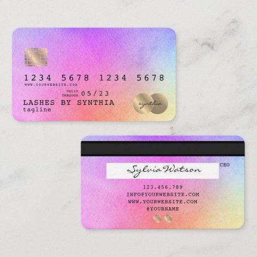 Eenhoorn waterverf kunst Credit Kaart Style Gold Visitekaartje (Voorkant / Achterkant)