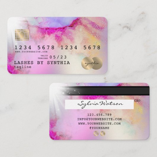 Eenhoorn waterverf kunst Credit Kaart Style silver Visitekaartje (Voorkant / Achterkant)