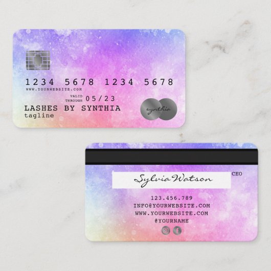 Eenhoorn waterverf kunst Credit Kaart Style silver Visitekaartje (Voorkant / Achterkant)