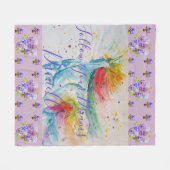 Eenhoorn Waterverf Lila Bloemen Meisjes Naam Deken (Voorkant (Horizontaal))