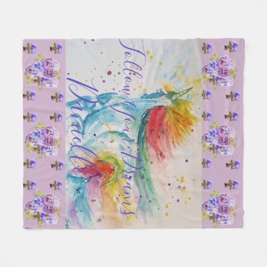 Eenhoorn Waterverf Lila Bloemen Meisjes Naam Deken (Voorkant (Horizontaal))