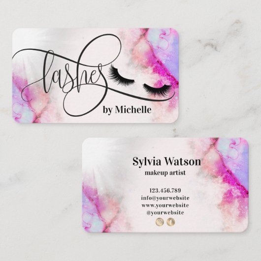Eenhoorn waterverf make-up artist wimpers visitekaartje (Voorkant / Achterkant)