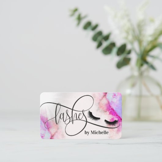 Eenhoorn waterverf make-up artist wimpers visitekaartje (Staand voorkant)