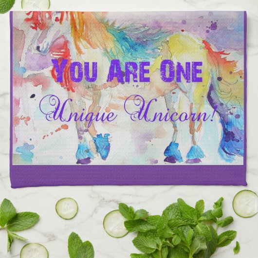 Eenhoorn Waterverf Mannen Paarse Grappig Theedoek (Gevouwen)