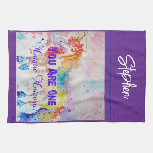 Eenhoorn Waterverf Mannen Paarse Grappig Theedoek (Horizontaal)