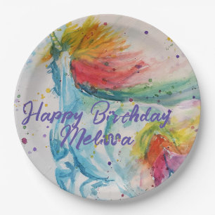 Eenhoorn Waterverf Rainbow Birthay Party Meisjes Papieren Bordje