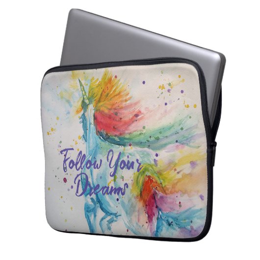 Eenhoorn Waterverf Rainbow Volg je dromen Laptop Sleeve (Voorkant Links)