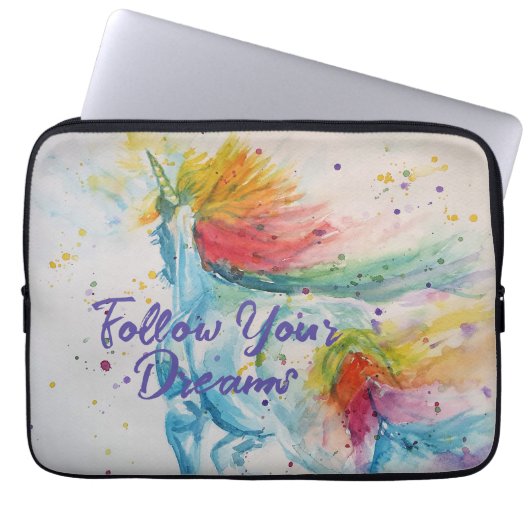 Eenhoorn Waterverf Rainbow Volg je dromen Laptop Sleeve (Voorkant)
