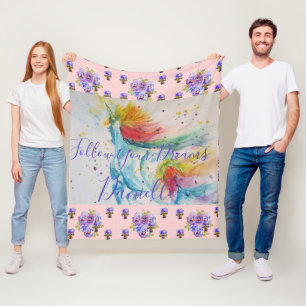 Eenhoorn Waterverf Roze Bloemen Meisjes Naam Deken