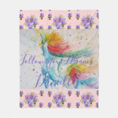 Eenhoorn Waterverf Roze Bloemen Meisjes Naam Deken (Voorkant)