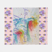 Eenhoorn Waterverf Roze Bloemen Meisjes Naam Deken (Voorkant (Horizontaal))