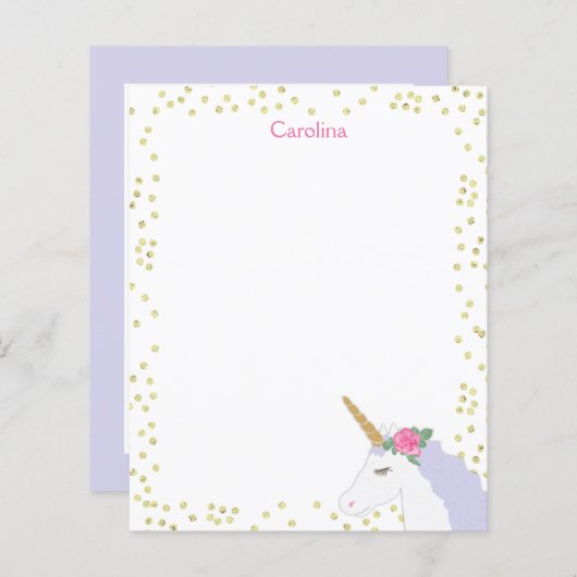 Eenhoorn Waterverf Roze Gouden Dot Meisje's Note K (Voorkant / Achterkant)