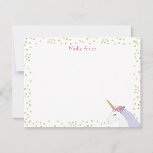 Eenhoorn Waterverf Roze Paarse Gouden Dot Statione Notitiekaartje (Voorkant)