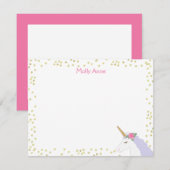 Eenhoorn Waterverf Roze Paarse Gouden Dot Statione Notitiekaartje (Voorkant / Achterkant)