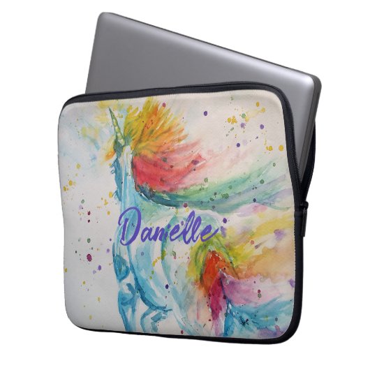 Eenhoorn Waterverf Schilderen Rainbow Girls Rugzak Laptop Sleeve (Voorkant Links)