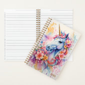 Eenhoorn Waterverf Splash Flowers Gepersonaliseerd Notitieboek (Binnen)