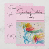 Eenhoorn Waterverf Verjaardagsfeestje Uitnodiging (Voorkant / Achterkant)