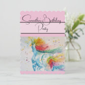 Eenhoorn Waterverf Verjaardagsfeestje Uitnodiging (Staand voorkant)