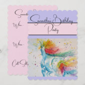 Eenhoorn Waterverf Verjaardagsfeestje Uitnodiging (Voorkant / Achterkant)