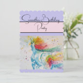 Eenhoorn Waterverf Verjaardagsfeestje Uitnodiging (Staand voorkant)