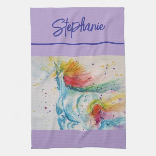 Eenhoorn Waterverf Vrouwen Bord Lavendel Paarse Theedoek (Verticaal)