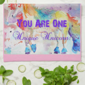 Eenhoorn Waterverf Vrouwen Bord Roze Theedoek (Gevouwen)