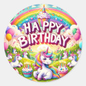 Eenhoorn Whimsical verjaardagsfeestjes stickers (Voorkant)