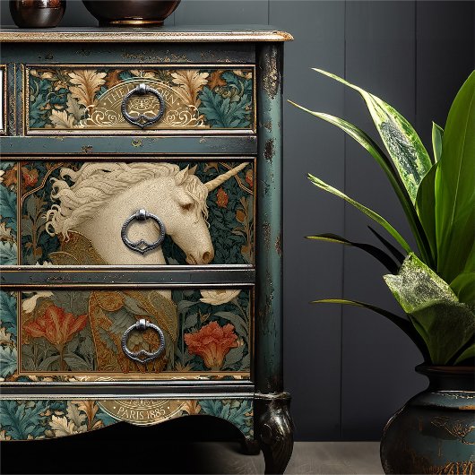 Eenhoorn William Morris Style Botanische Art Nouve Tissuepapier