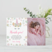 Eenhoorn Winter Verjaardag Bedankkaart met Foto Kaart (Staand voorkant)