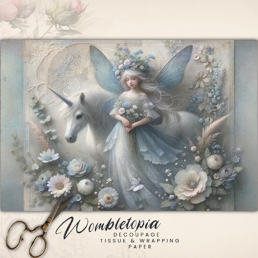  eenhoorn & winterfee bloemendecoupage tissuepapier