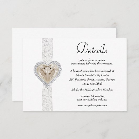 Eenhoorn Wit Kant Bruiloft Details Informatiekaartje (Voorkant / Achterkant)