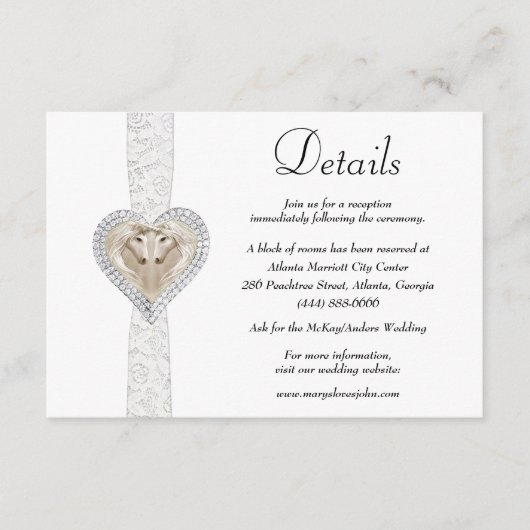 Eenhoorn Wit Kant Bruiloft Details Informatiekaartje (Voorkant)