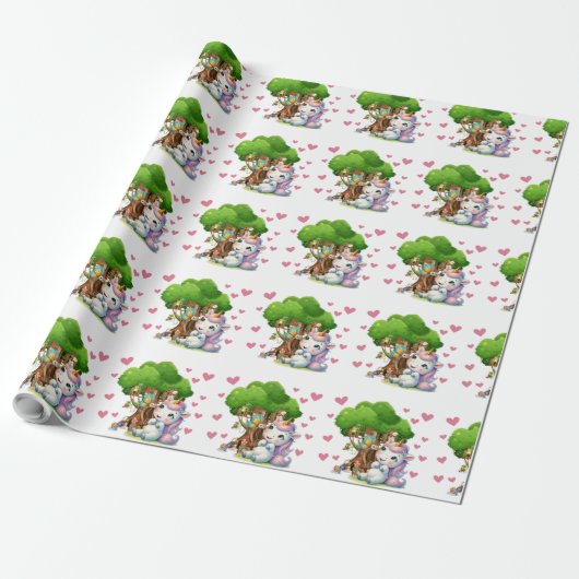 Eenhoorn & Woodland Vrienden Wrapping Papier Schat (Uitgerold)