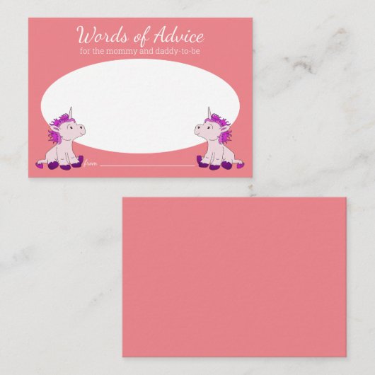 Eenhoorn Woorden van Advies Twins Meisjes Baby sho Informatiekaartje (Voorkant / Achterkant)
