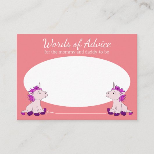 Eenhoorn Woorden van Advies Twins Meisjes Baby sho Informatiekaartje (Voorkant)